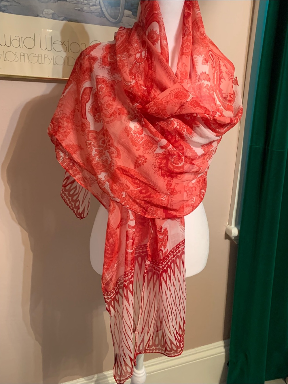 Raj Red silk Sheer Wrap Scarf boho classic quiet luxury